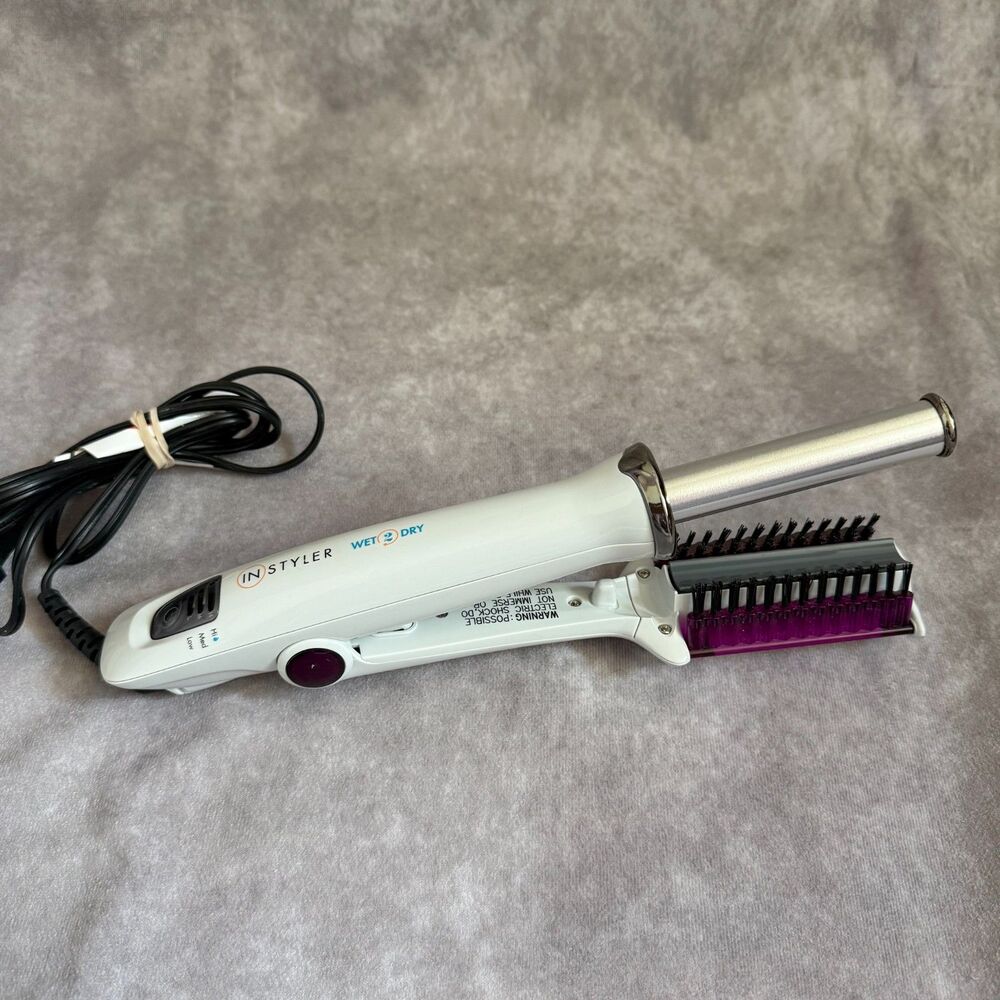 InStyler Wet2Dry curling iron white rotating hair styler tool IS1001.1-19 TESTED